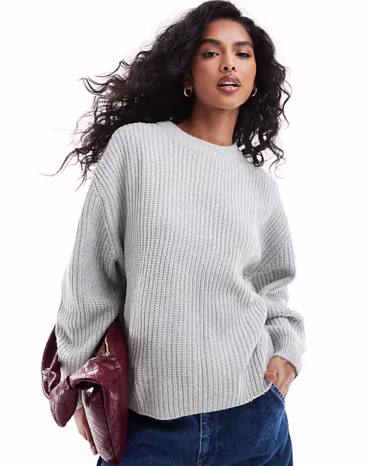 Asclario DESIGN chunky crew neck rib jumper in grey