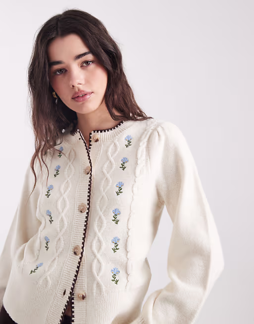 New Look floral embroidered cardigan in white